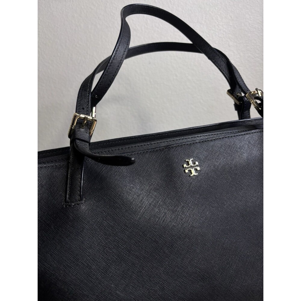 Authentic Tory Burch Navy Gold Saffiano Leather Tote Shoulder Bag 19” X 10.5” - Picture 2 of 9